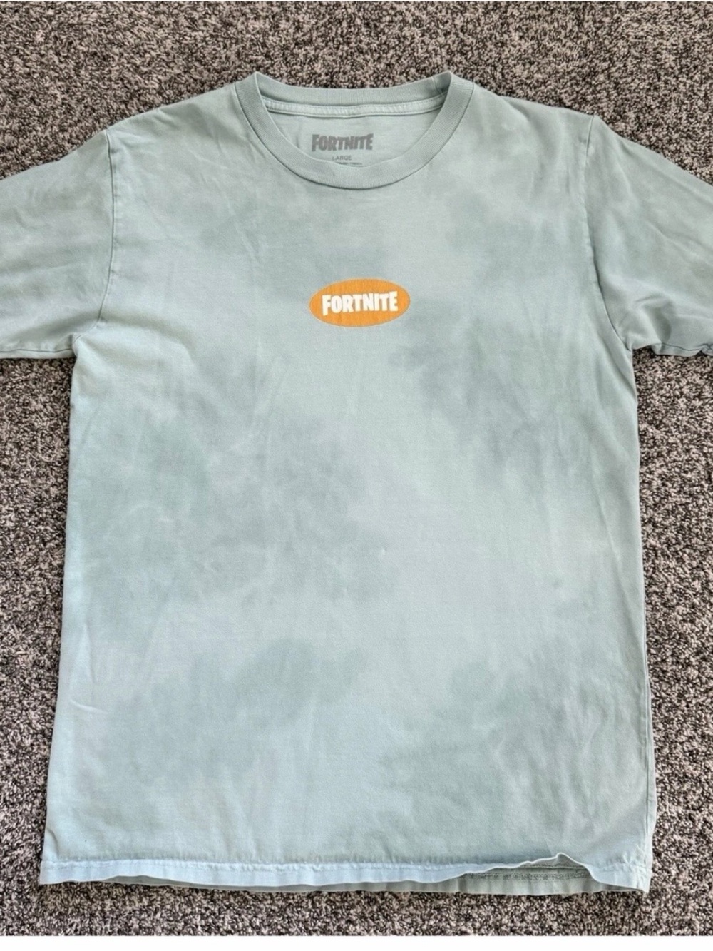 Neff Fortnite Graphic T-Shirt Men’s Large Light Blue Orange Logo Gaming Tee